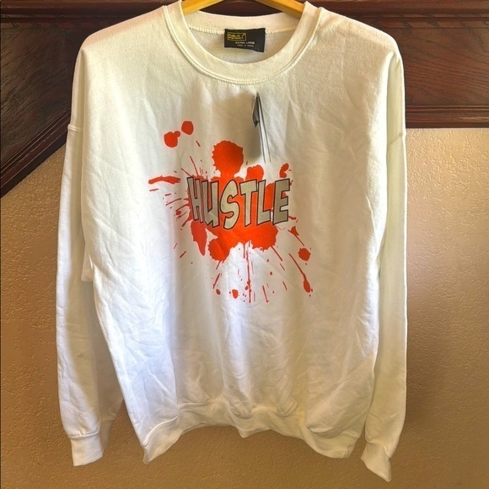 Public District Bloomingdale’s Outlet White & Orange 'Hustle' Graphic Crewneck